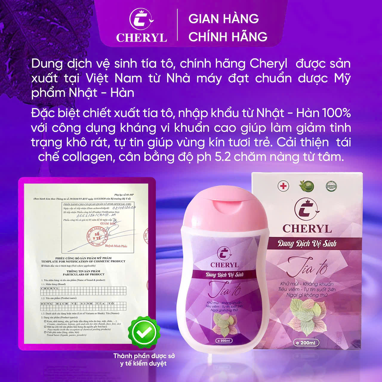 Dung Dịch Vệ Sinh Phụ Nữ Tía Tô Cheryl